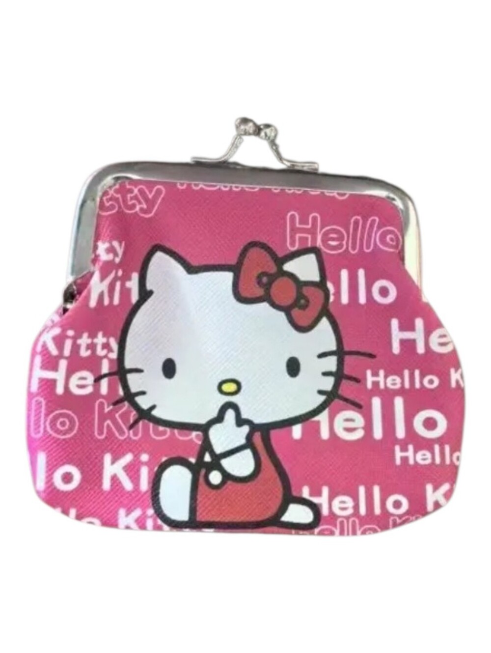 Hello Kitty Logo Red Bow Mini Coin Purse, Kiss-Lock Clasp Closure